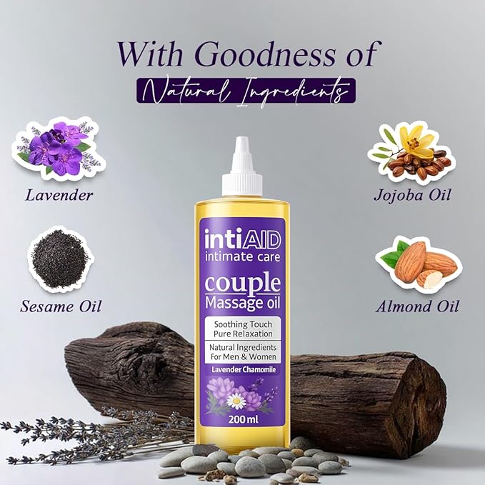 Couple Massage Oil with Lavender & Chamomile. Soothing Touch for Pure Relaxation during intimate moments. Nourishing Natural Ingredients like Almond Oil & Vitamin E - 7 Fl Oz