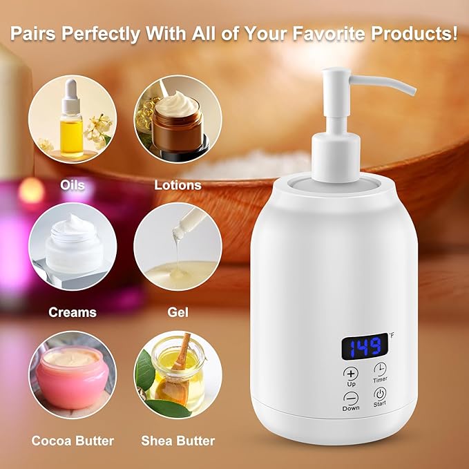 Massage Oil Heater Warmer,with ℃/℉ Switchable Display, Two Oil Dispenser Bottle，Constant Temperature, Salon and Barber Shops,White