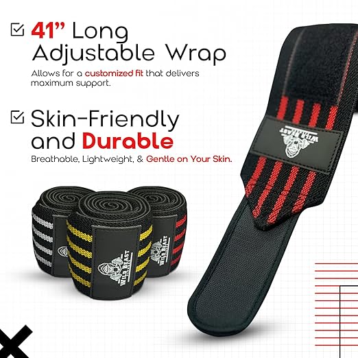 Elbow Wraps for Weightlifting (Pair), Stretchable & Breathable 41" Elbow Compression Strap, Weightlifting Straps for Bench Press, Supports Powerlifting, Pressing, Elbow Straps for Gym Accessories for Men (Red)