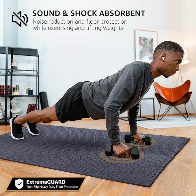 24 Pack - 1/2" Extra Thick Floor Exercise Mat for Home Gym Floor Padding for Kids - High-Density EVA Interlocking Foam Floor Tiles for Gym Equipment, Play Area, Yoga, Cardio, Weights, MMA