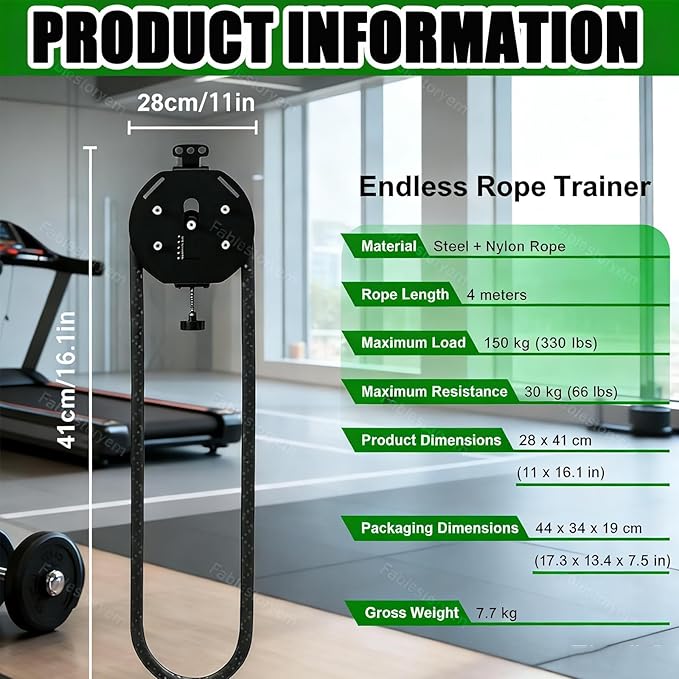 Endless Rope Trainer | Adjustable Resistance Trainer Machine | Suspension Endless Rope Pulley System| Closed-Loop Nylon Rope | Home Gym Infinity Rope for Interval Resistance Training