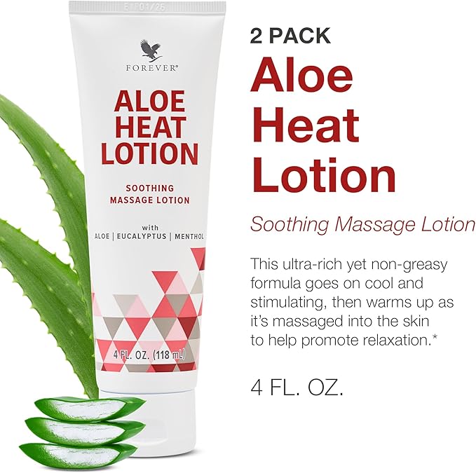Forever Living - Forever Aloe Heat Lotion with Menthol & Eucalyptus - Skin Nourishment - Vegan-Friendly Formula - 4 fl oz. (Pack of 2)