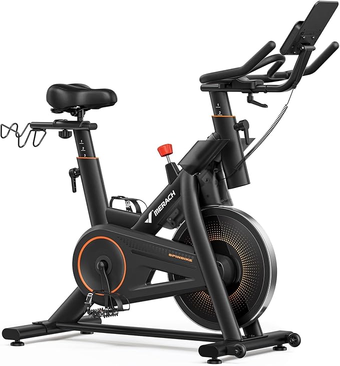 Merach Magnetic Exercise Bike, Heavy Duty Stationary Bike with Automated Resistance, 350 Lbs Weight Capacity, Low Noise Indoor Workout Bike for Home Gym with Self-Developed App