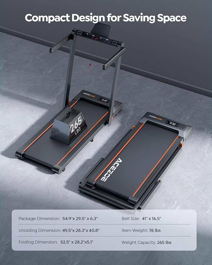Foldable Treadmill with 0-15% Incline and Handle Bar, 2.5HP Treadmills for Home, Under Desk Treadmill with 300LBS Capacity, Walking Pad with Speaker, APP/Remote Control