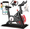 CHAOKE Exercise Bike, Quiet Adjustable Magnetic Stationary Bike for Home Cardio with App Compatible, 350LB Weight Capacity Indoor Cycling Bike with Large Seat, Dumbbell Rack, Pull Cords & LCD Display