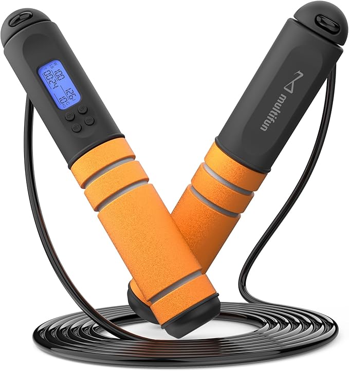multifun Digital Jump Rope with Smart Counter & Timer - Adjustable Speed Skipping Rope for Fitness, Weight Loss, Boxing, MMA - Tangle-Free Ball Bearings & Anti-Slip Handles for Men, Women, Kids