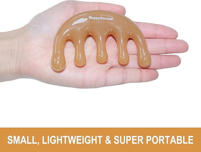 Scalp Massage Tool Head Massager. Resin Massage Comb Gua Sha Fascial Tools for Scalp Care Hair Growth Stress Relax Headaches Meridian Acupoint Treatment Trigger Point Therapy. (Amber)