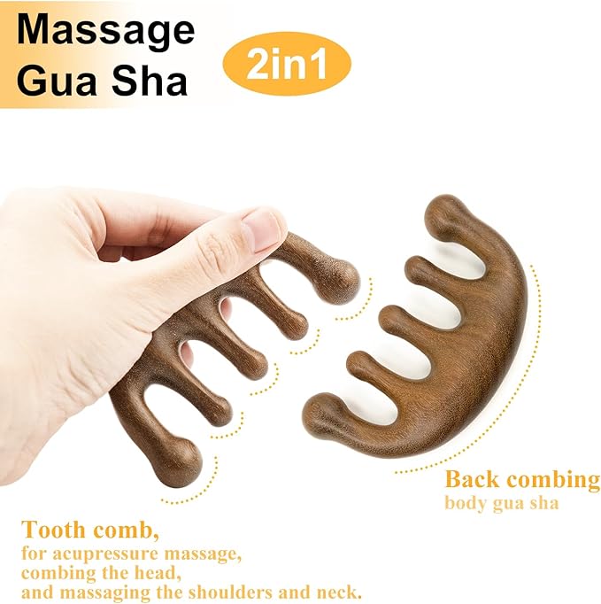3 Pack Wooden Scalp Massager, Sandalwood Manual Head Massager Comb for Hair Growth, Wooden Gua Sha Tool for Body&Face, Wood Massager for Eye