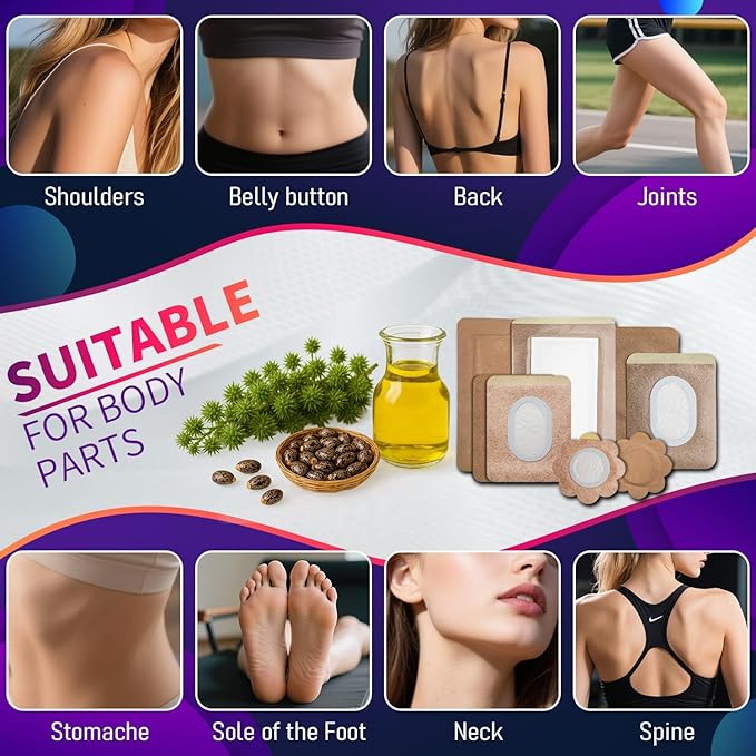 Castor Oil Pack Wrap Patch - Organic Cotton Castor Oil Belly Button Patch, Disposable Self-Adhesive Abdominal Pads, Portable Anti Leakage High Absorbent Pads for Multi-Area Use 55 PCS