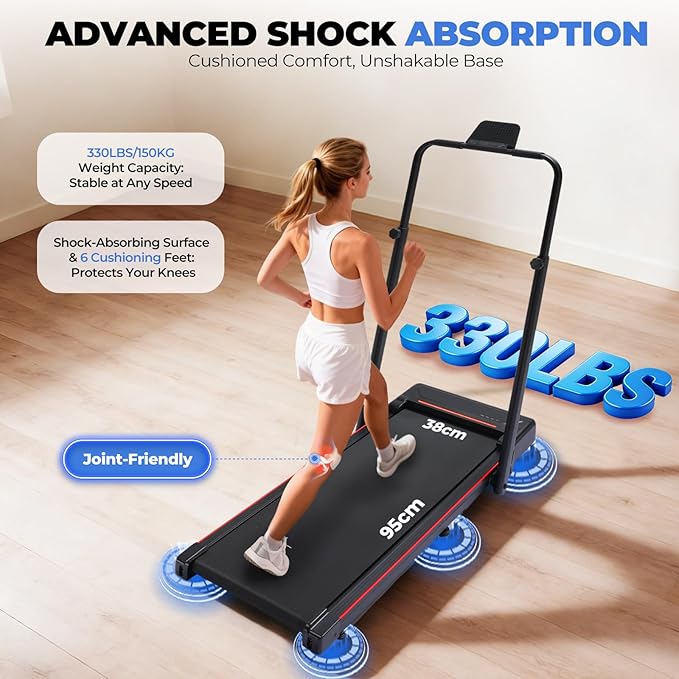 GORISE Walking Pad Treadmill with Adjustable Height Handle Bar and Incline, 3HP Quiet Foldable Under Desk Treadmill, Portable Treadmills for Home 350LBS with Remote Control LED Display