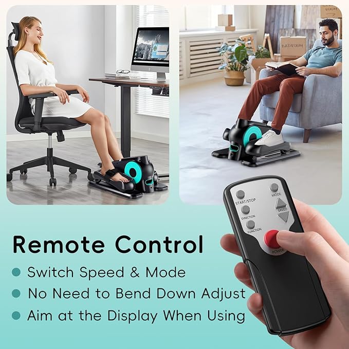 Under Desk Oval Machine, Morelax Oval Leg Exerciser for Elderly Assembly, Quiet Portable Electric Sit Pedal Exerciser with Resistance Band, Remote Control and 12 Adjustable Speeds