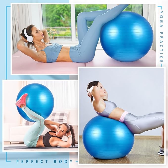 Liliful 10 Pcs Yoga Starter Kit Include 6mm Yoga Mat with Carry Strap, 2 Blocks, 65cm Pilates Ball, Stretch Strap, 5 Resistance Bands with Air Pump Home Workout Set for Beginners Women Men Gym