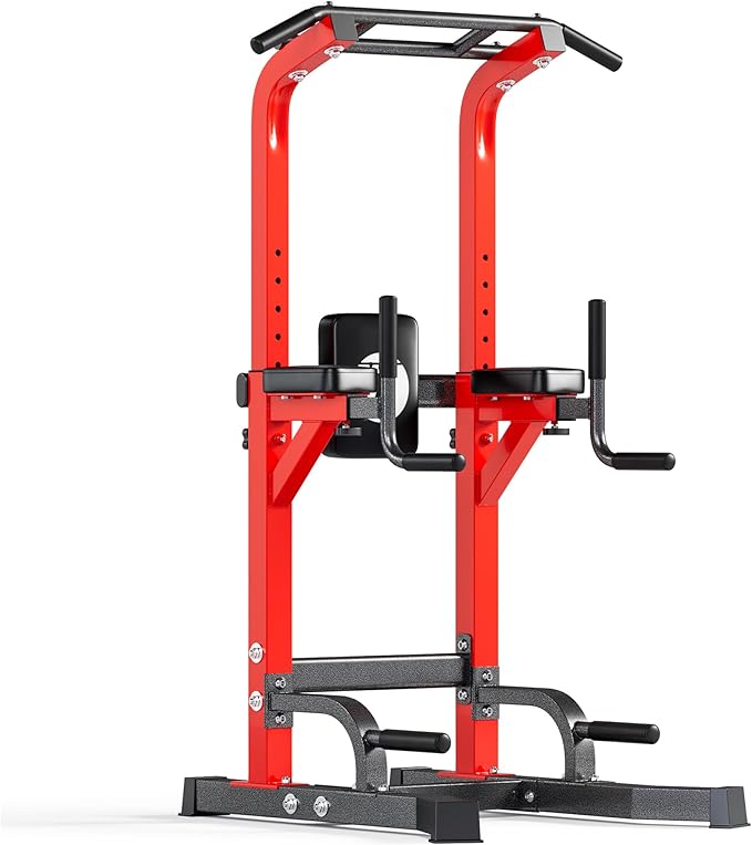 Pull Up Bar Station, 10-Level Height Adjustable Wall Mounted Home Gym, 330 lbs Capacity with Dip Bars & Push Up Handles, for Chin Up, Dips, Leg Raise (Black/Red/Yellow)