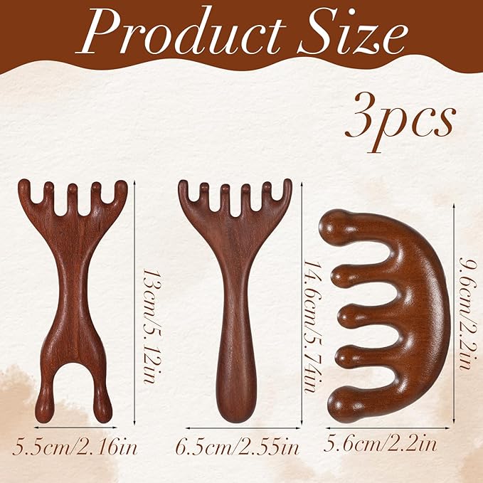 3 PCS Wooden Scalp Massager Hair Growth Gua Sha Hair Massager Comb Head Massagers Scalp Tool Manual Scalps Massagers Scalps for Women Man Hairs Promoting Hairs Growth