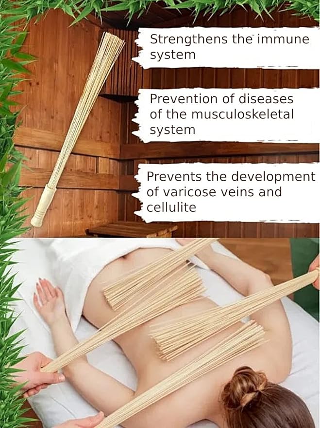 Massage Bamboo Broom for Sauna and Banya - Relaxing Massage Cellulite Massager - Asian Massage Tools for SPA