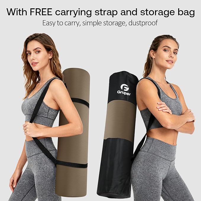 Gruper Yoga Mat Non Slip NBR Extra Thick Yoga Mat, 72"L x 32"/24"W x 0.6"/0.4"TH (185cm x 80cm/61cm x 15mm/10mm), Anti-Tear Exercise Mat with Carrying Strap and Bag, Workout Mats for Yoga, Pilates