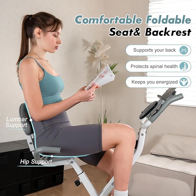 TOUSAINS Folding Exercise Bike - 8-Level Magnetic Stationary Bike with Pulse Rate, Large Tablet Holder & X-Bike Design, Compact Indoor Workout Bike for Home Gym, Seniors & Knee Recovery, 265lbs Weight Capacity