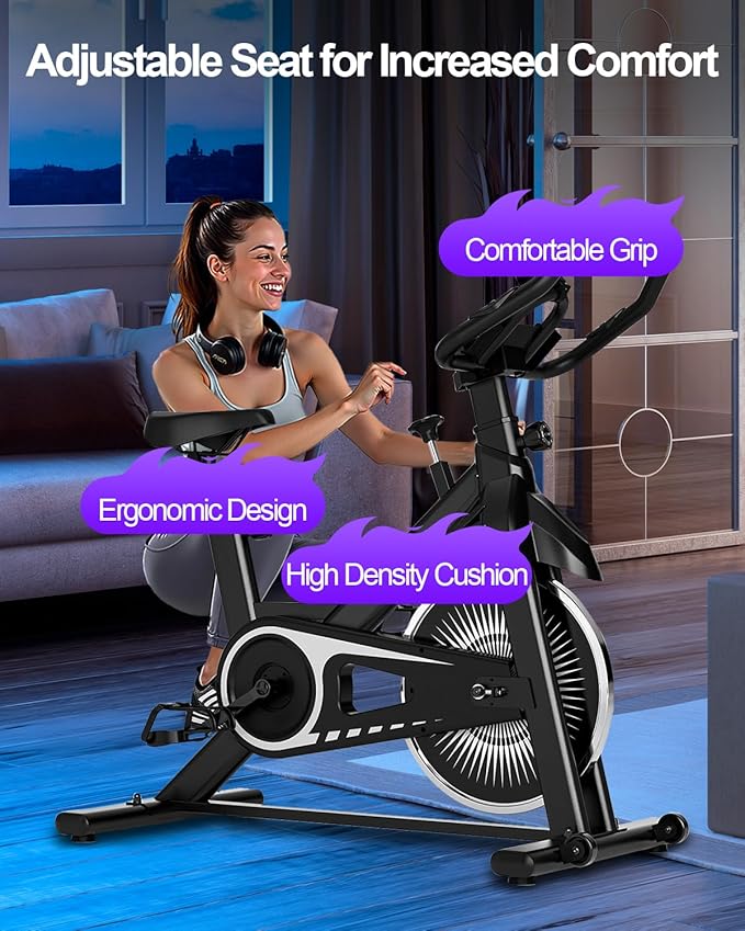 Exercise Bike,Adjustable Resistance Indoor Cycling Bike for Home Exercise - Stationary Bike with Smartphone Holder, LCD Display & Heart Rate Monitor