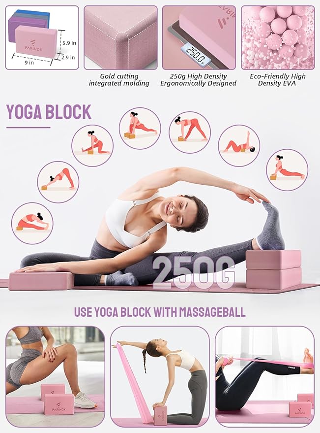 1/3 Yoga Mat Thick, Yoga Set for Beginners Include High Density Mat with Multi-loops Strap, Blocks, Booty Resistance Band Set, Door Anchor, Carring Bag & Strap