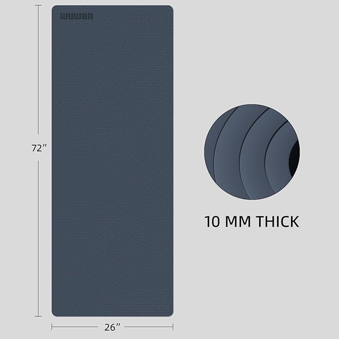 10 mm Yoga Mat 72"x26" TPE Non-Slip Exercise Mat 0.4" Thick, Easy-to-Carry Fitness Mat for Yoga, Pilates & Workout, Professional Mat, Made with Recyclable Material, Durable, Easy to Clean