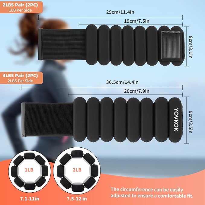 Wrist Weights, Silicone Adjustable Ankle Weights for Women Men - Strengthen Arms and Legs Ideal for for Home Gym Workout, Running, Yoga, Pilates, Barre, Exercise, Strength Training