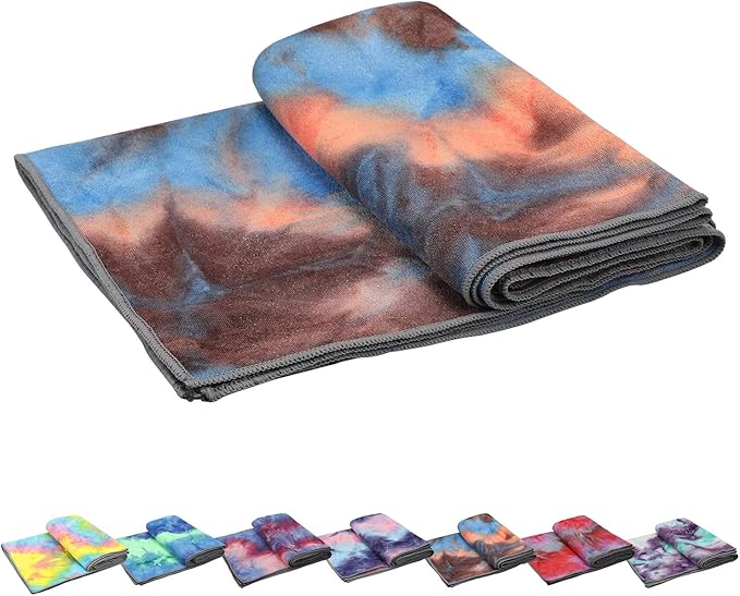 Yoga Towels , Non Slip Hot Yoga Towel Skidless Waffle Texture, 100% Absorbent Odorless Microfiber Yoga Blanket, Standard Sized 24 x72 in Mat Towel,for Hot Yoga, Bikram, Pilates ( Blue & Grey)…1
