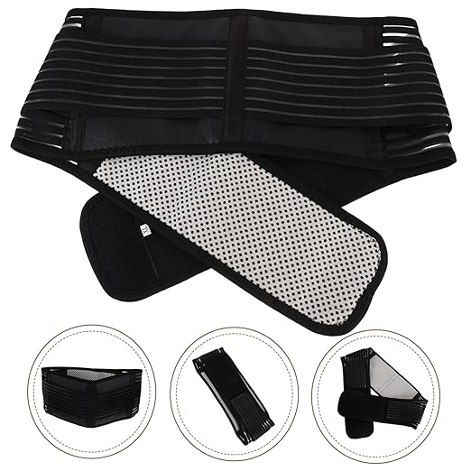 NOLITOY 2pcs Portable Adjustable Magnetic Therapy Back Support Belt Self-heating Feature Xl for Waist and Black
