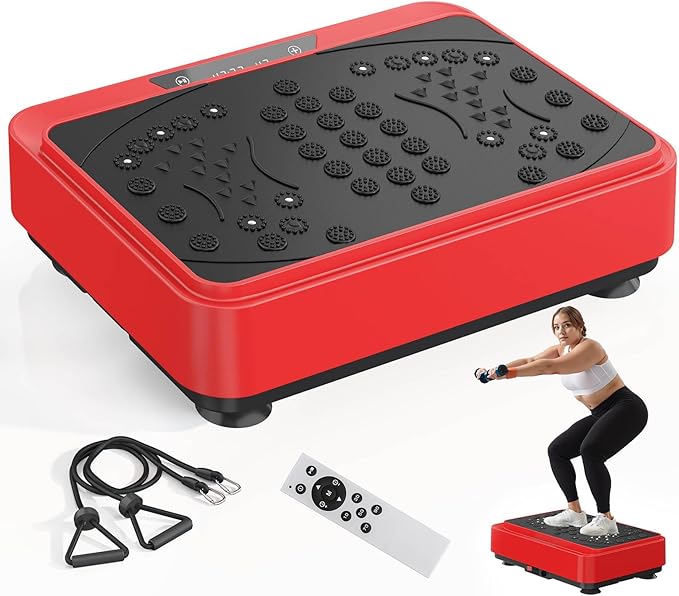Vibration Plate Exercise Machine, Full Body Workout Vibration Platform with Resistance Bands, Fitness Machine for Weight Loss, Toning & Lymphatic Drainage, Home Gym Equipment,