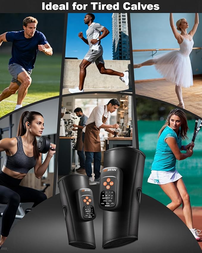 Air Compression Leg Massager with Heat : Sequential Calf Massager with 5 Modes, 5 Intensity & 3 Heat for Circulation and Pain Relief - Rechargeable Calf Compression Device for Fast Recovery
