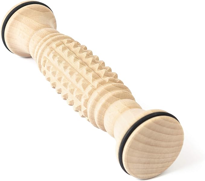 tuuli Accessories - Wooden Foot Massager, Grooved Muscle Roller, Helps Ease Muscle Tension, Supports Blood Circulation, Natural Wood Therapy Massage Tools, 8 x 2 inches