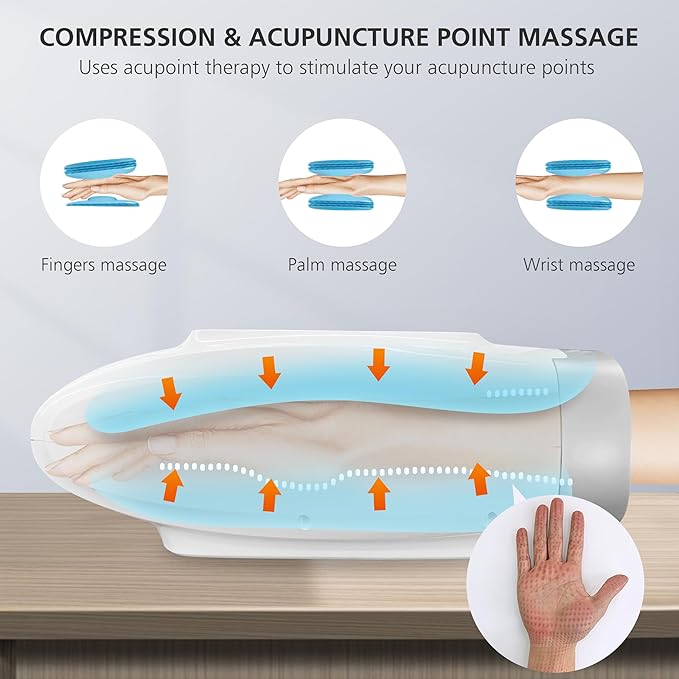 Snailax Cordless Hand Massager Machine,Electric Hand Massager with Heat,Vibration, Compression, White