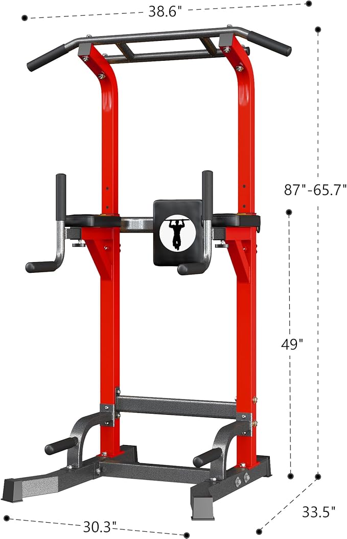 Pull Up Bar Station, 10-Level Height Adjustable Wall Mounted Home Gym, 330 lbs Capacity with Dip Bars & Push Up Handles, for Chin Up, Dips, Leg Raise (Black/Red/Yellow)