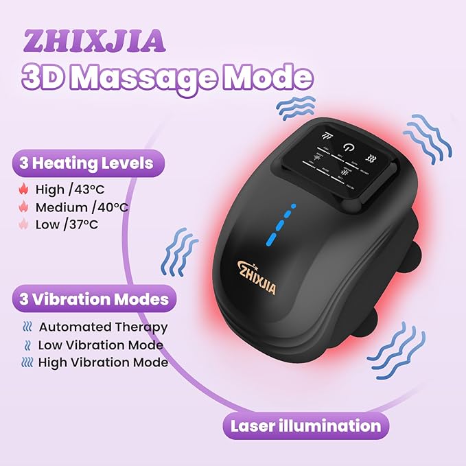 Knee Massager Smart with Heat, Red Light and Massage Therapy, 3 Vibration Modes and 3 Heating Levels, 2026 Updated Edition, LED Vitality Joints Knee Massager, Gifts for Grandma & Grandpa, Black