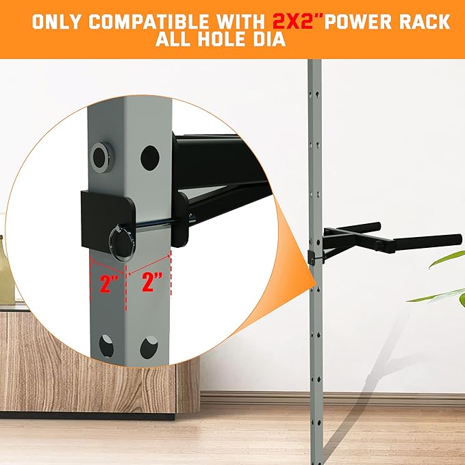 Dip Bar Attachment for 2"x2" Squat Rack, Heavy Duty Power Rack Attachment with 5/8" or 1" Hole