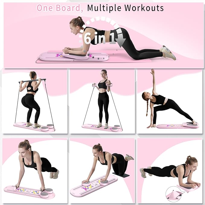 Pilates Board, Foldable Pilates Reformer Set for Home Workout with Timer, 6-in-1 Multifunctional Portable Reformer Pilates Machine at Home Pilates Equipment for Fitness, Exercise, Abs, Core Training