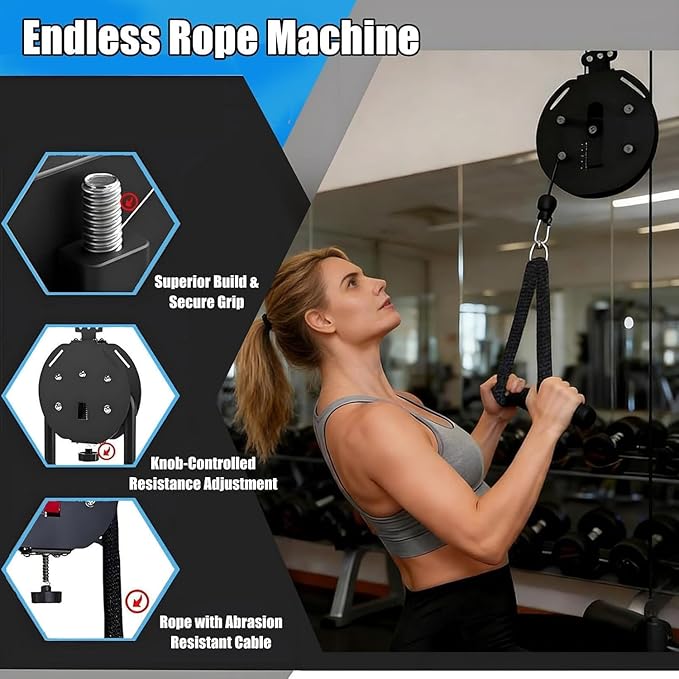 Endless Rope Trainer, Home Gym Equipment, Pulley Cable Machine System with Adjustable Resistance, Full Body Workout Tool, Portable Rope Exercise System for Athletes, HIIT & Functional Workouts