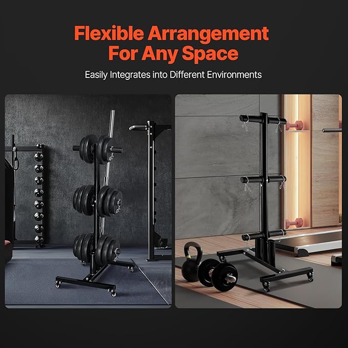 VEVOR Weight Plate Rack, Vertical Weight Plate Tree for 2-Inch Weight Plates, Standard Weight Plate Tree with Wheels, 1000 lbs Load Capacity Weight Storage Holder, Home Gym Barbell Rack Storage Stand
