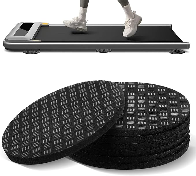 Treadmill Mat 6 Pcs, 4" x 4" x 0.2" Non-Slip Anti Vibration High Density Silicone Exercise Equipment Walking Mat for Carpet Floors, Hardwood, Concrete Floors and More (Round Shape)
