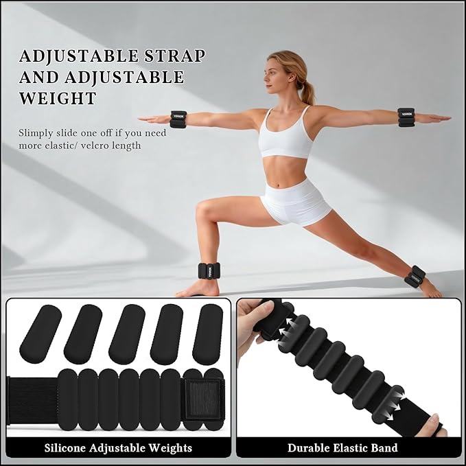 Wrist Weights, Silicone Adjustable Ankle Weights for Women Men - Strengthen Arms and Legs Ideal for for Home Gym Workout, Running, Yoga, Pilates, Barre, Exercise, Strength Training