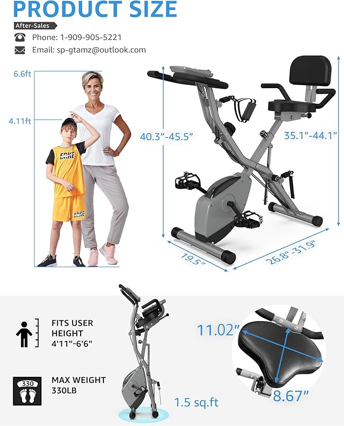 Foldable Exercise Bike Stationary Bikes for Home, 5 IN 1 Indoor Workout Bike, Cycling Bike with 16-Level Quiet Magnetic Resistance, 6.6 LBS Flywheel and 300LBS Capacity for Senior and Home Workout