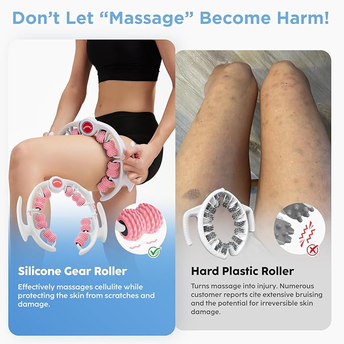 Cellulite Massage Tool - Lymphatic Drainage Massager - Muscle Roller, Deep Fascia Massage, Dimpled Skin Removal, Legs/Thighs/Buttocks, Anti-Cellulite Roller, Smooth Skin, Pain Relief (Pink)