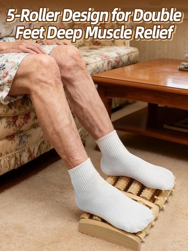 Aulock Double Foot Roller Massager Kit for Plantar Fasciitis Relief - 3 pcs Wooden Anti-Slip Feet Massager for Neuropathy Pain, Useful Gifts for Mom, Dad