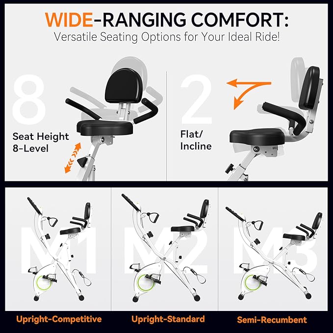 Indoor Exercise Bike Stationary Bikes for Home with 16-Level Magnetic Resistance, Lightweight Foldable Cycling Bike with 70% Pre-Assembled, 260 LBS Capacity, Flywheel of 5.5 LBS for Quiet Home Workout
