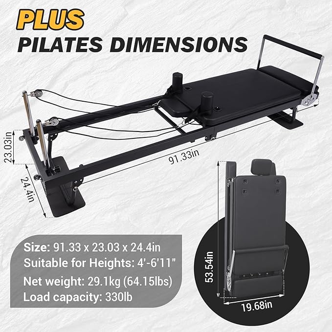 Pro Foldable Pilates Reformer Machine,91" Extra-Length Reformer Pilates for Home & Studio Use,Dual Resistance Springs & Elastic Resistance Bands,Adjustable for All Fitness Levels
