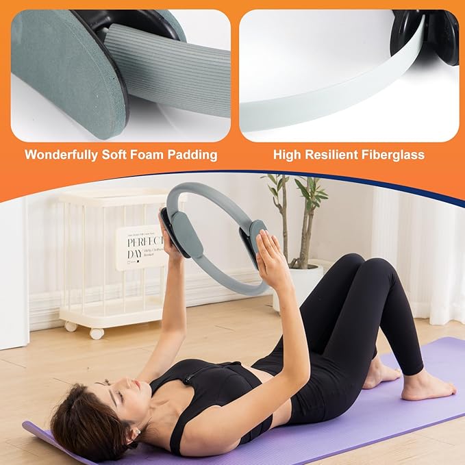 Tsikavo Pilates Ring, Pilates Ring Circle and Ball Set, 12 Inch Magic Circle Pilates Ring,9 Inch Small Exercise Ball,Resistance Bands Set, Home Pilates Equipment for Women