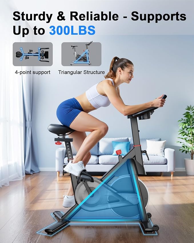 Superun Exercise Bike, Stationary Bikes for Home with Brake Pad, Low Noise Indoor Cycling Bike with 300LBS Weight Capacity, Workout Bike for Home Gym with Pad Mount LCD Monitor and Cup Holder