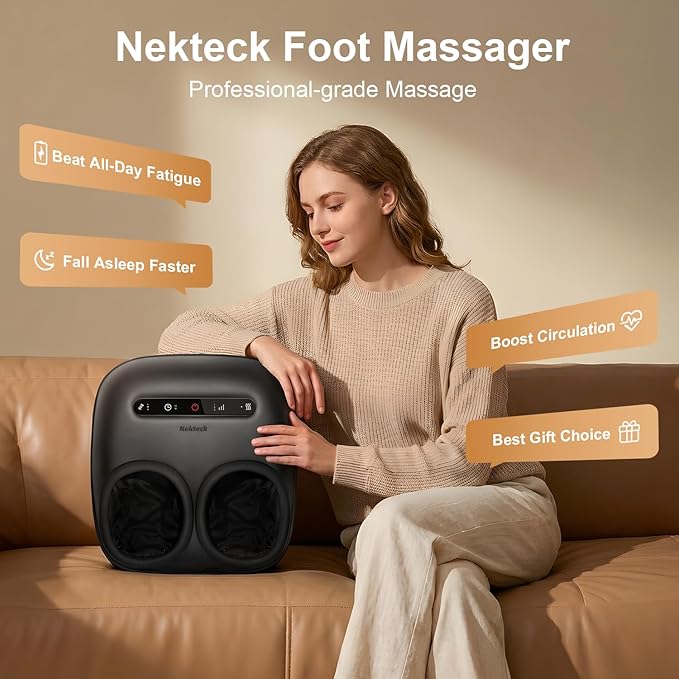 Nekteck Foot Massager with Heat [2026 Upgraded], Electric Shiatsu Foot Massage Machine for Circulation, Plantar Fasciitis & Neuropathy, 3 Intensity Levels, FSA Eligible Gifts for Men & Women