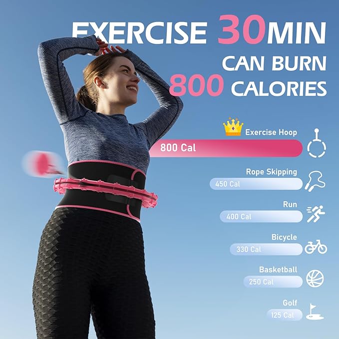 Weighted Hula Circle for Adults Weight Loss, Infinity Fitness Hoop Plus Size 51 Inch with Sweat Belt, Include 27 Detachable Links and Waist Trainer for Women