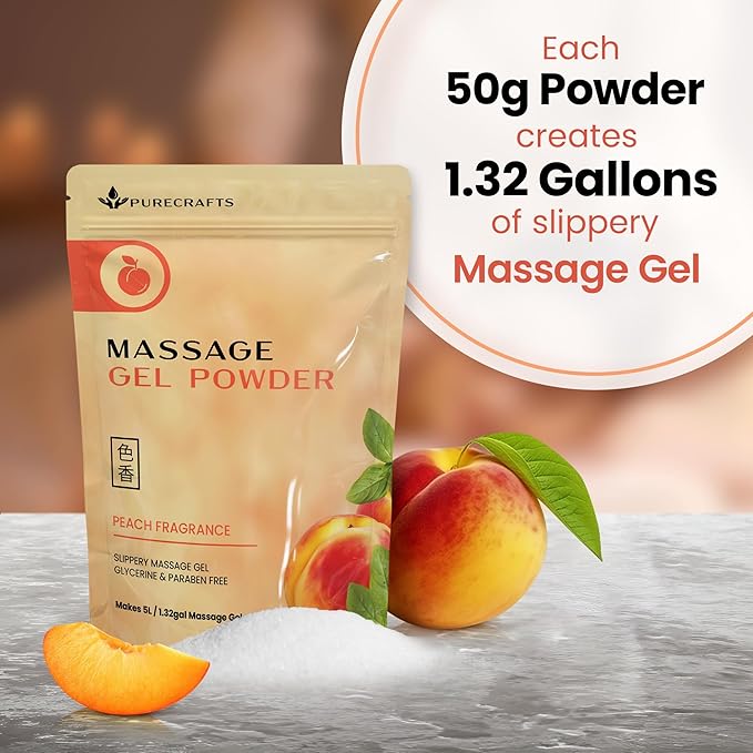 Massage Gel Powder 50g | Peach Fragrance | Made in Japan | Smooth and Slippery Gel for Wellness and Relaxation | 50g Makes 1.32 Gallons/ 5 litres | Just Add Water