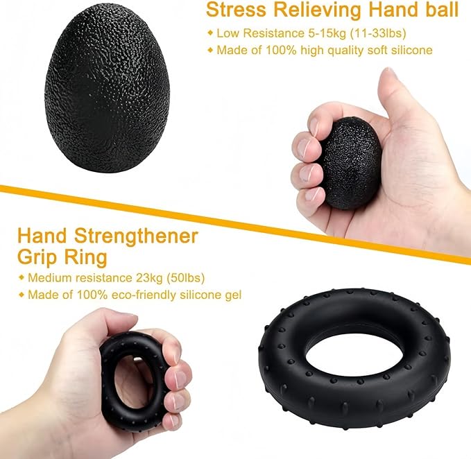 5-in-1 Adjustable Grip Strength Trainer Set, 5-60kg Resistance Hand Gripper + Finger Exerciser + Grip Ball, Hand Strength Training Equipment for Fitness/Rehabilitation/Office Relaxation